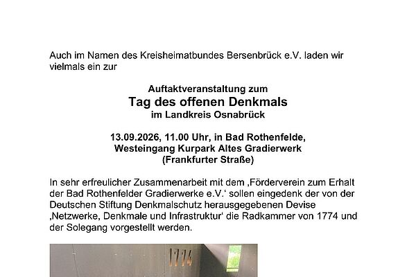 Einladung zur Auftaktveranstaltung des HBOL zum Tag des Offenen Denkmals