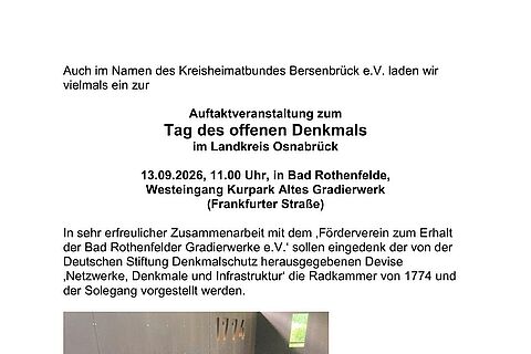 Einladung zur Auftaktveranstaltung des HBOL zum Tag des Offenen Denkmals