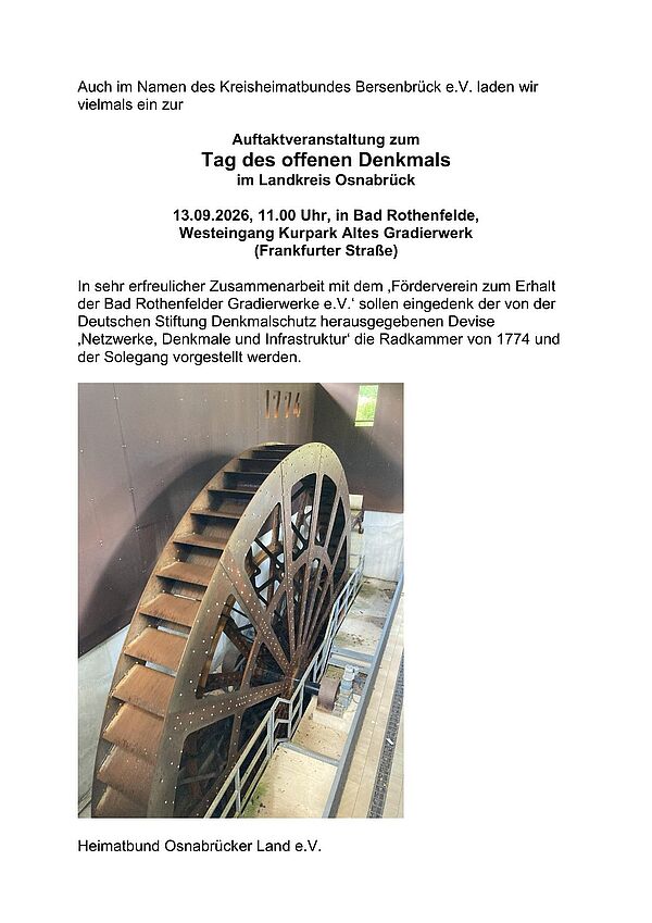Einladung zur Auftaktveranstaltung des HBOL zum Tag des Offenen Denkmals